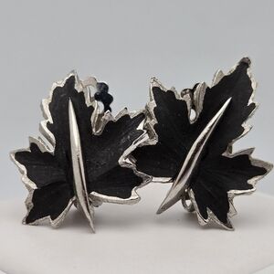 Silver and Black Canadian Maple Leaf Earrings